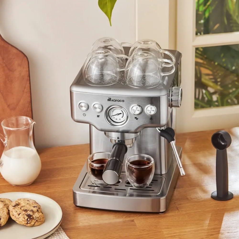 KARACA Coffee Art 1353 Espressomaschine, 1350W, 20 Bar Druck, 1,8L Wassertank, Tassenwärmer, Milchaufschäumen, für Espresso, Cappuccino, Latte und mehr