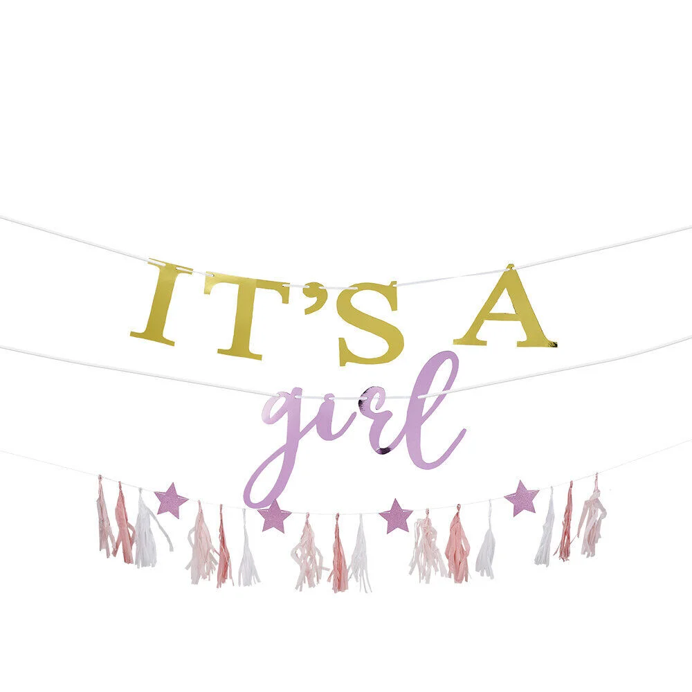 Guirlande révélation fille It's a girl sur 3 rangées