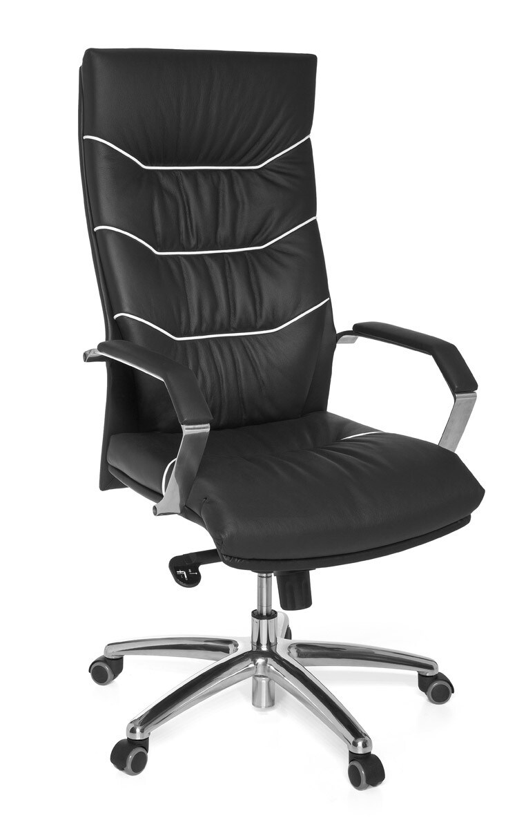 KADIMA DESIGN XXL Chefsessel Kanzas: Echtleder, Soft-Air Formpolster, verchromte Armlehnen, Aluminium-Fußkreuz, 5-Punkt Mechanik.