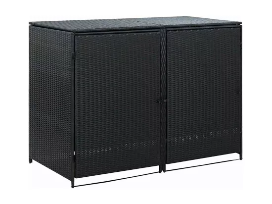 Abris pour poubelle double Résine tressée Noir 148x80x111 cm