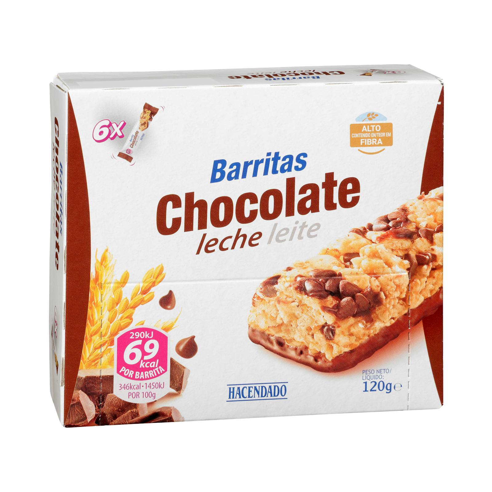 Barres de céréales Hacendado au chocolat au lait