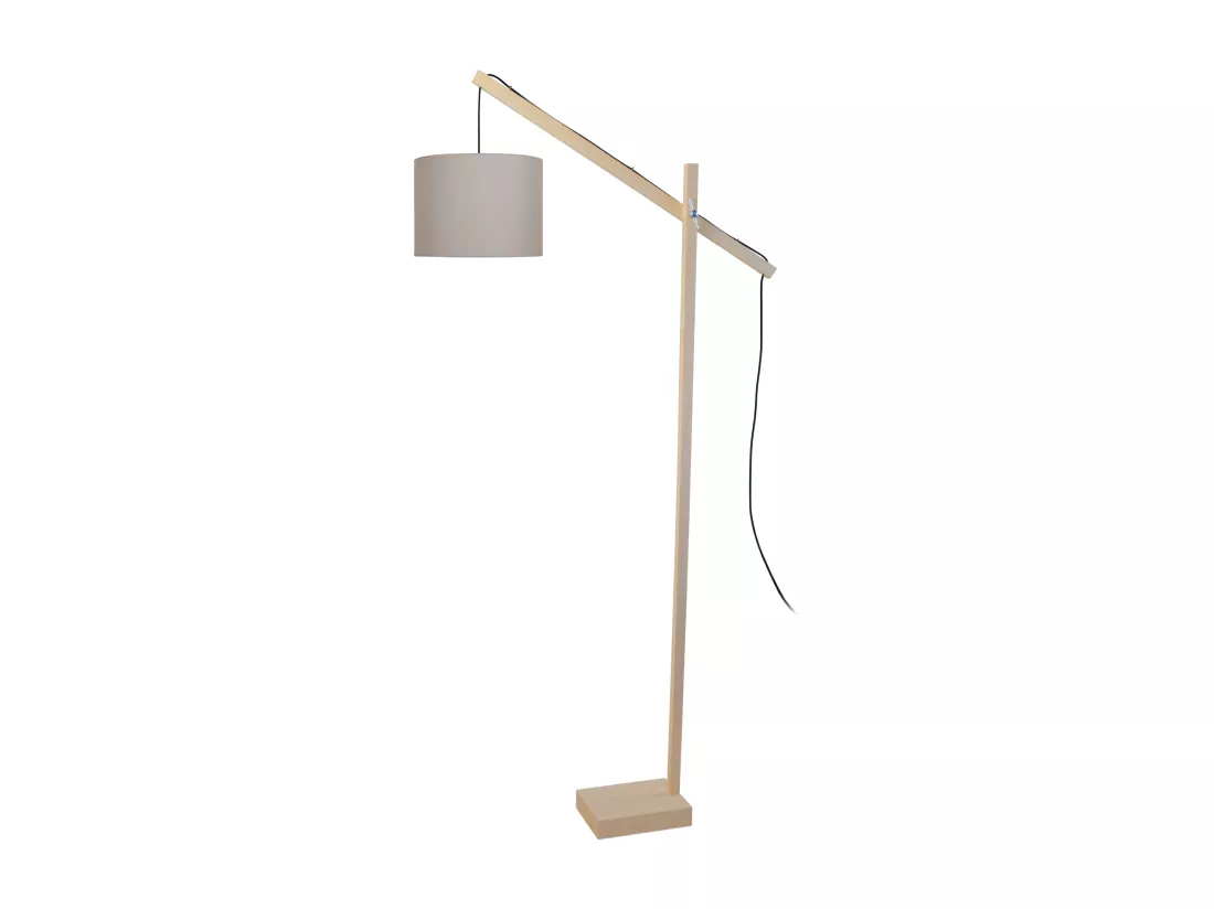 Lampadaire articulé bois naturel taupe 180 cm.