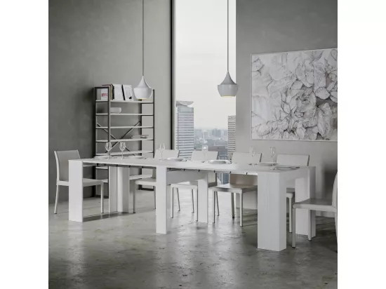 Console extensible 90x48/296 cm Venus Frêne Blanc rallonges internes