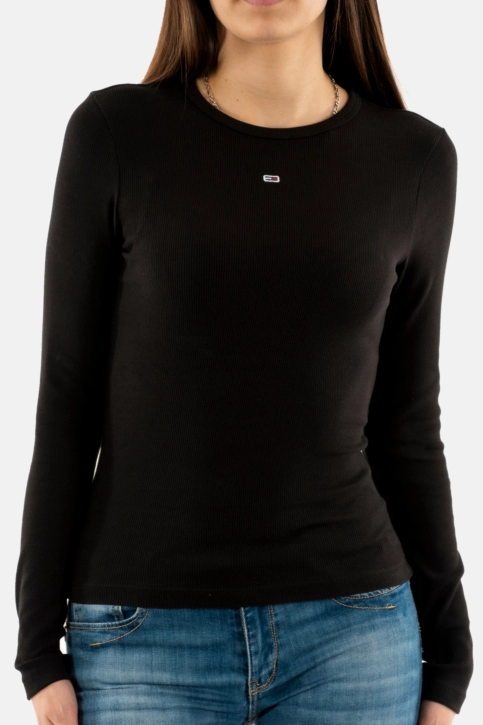 Tee shirt manches longues tommy jeans slim essential bds black