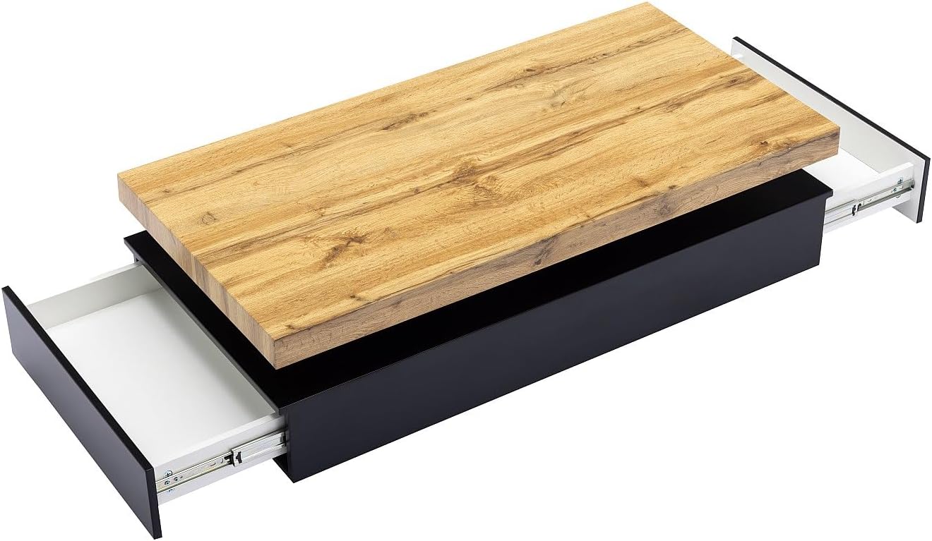 Vente-unique-Couchtisch mit 2 Schubladen - MDF - Schwarz & Holzfarben hell - Felix