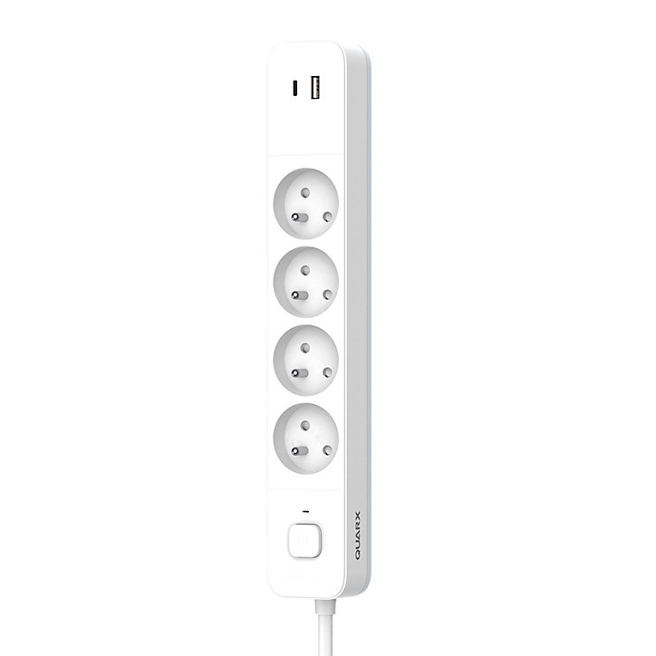 Multiprise avec interrupteur 4 prises 2 pôles + terre + USBC Quarx blanc 1.5 m
