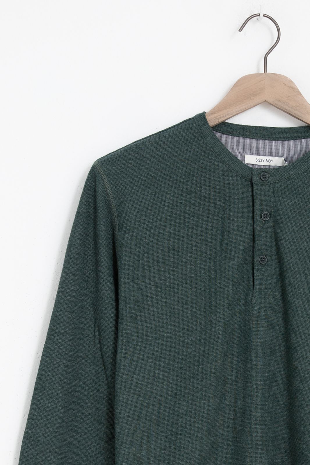Donkergroen katoenen henley T-shirt
