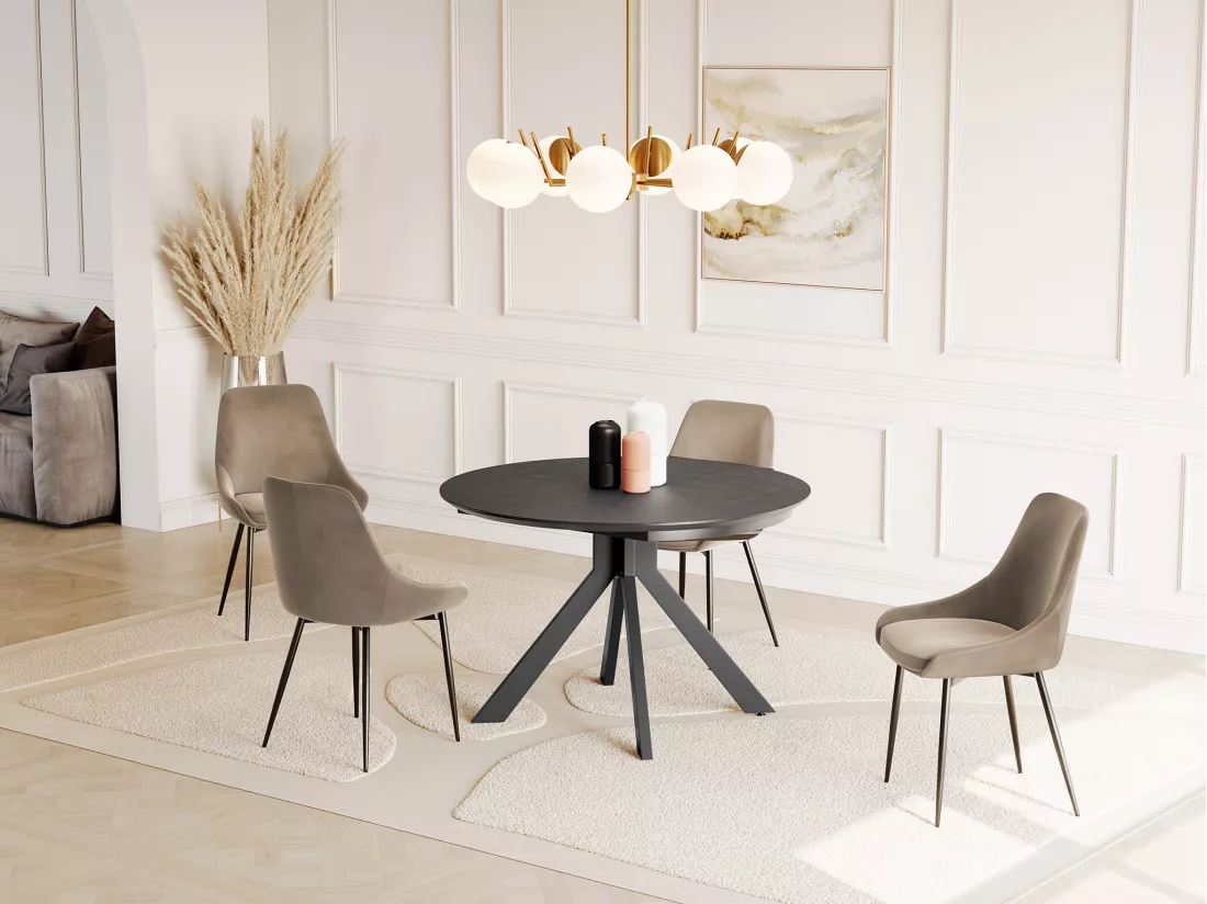 Table à manger extensible CLARA - 4 à 6 personnes - Céramique & Métal - Anthracite de Maison Céphy
