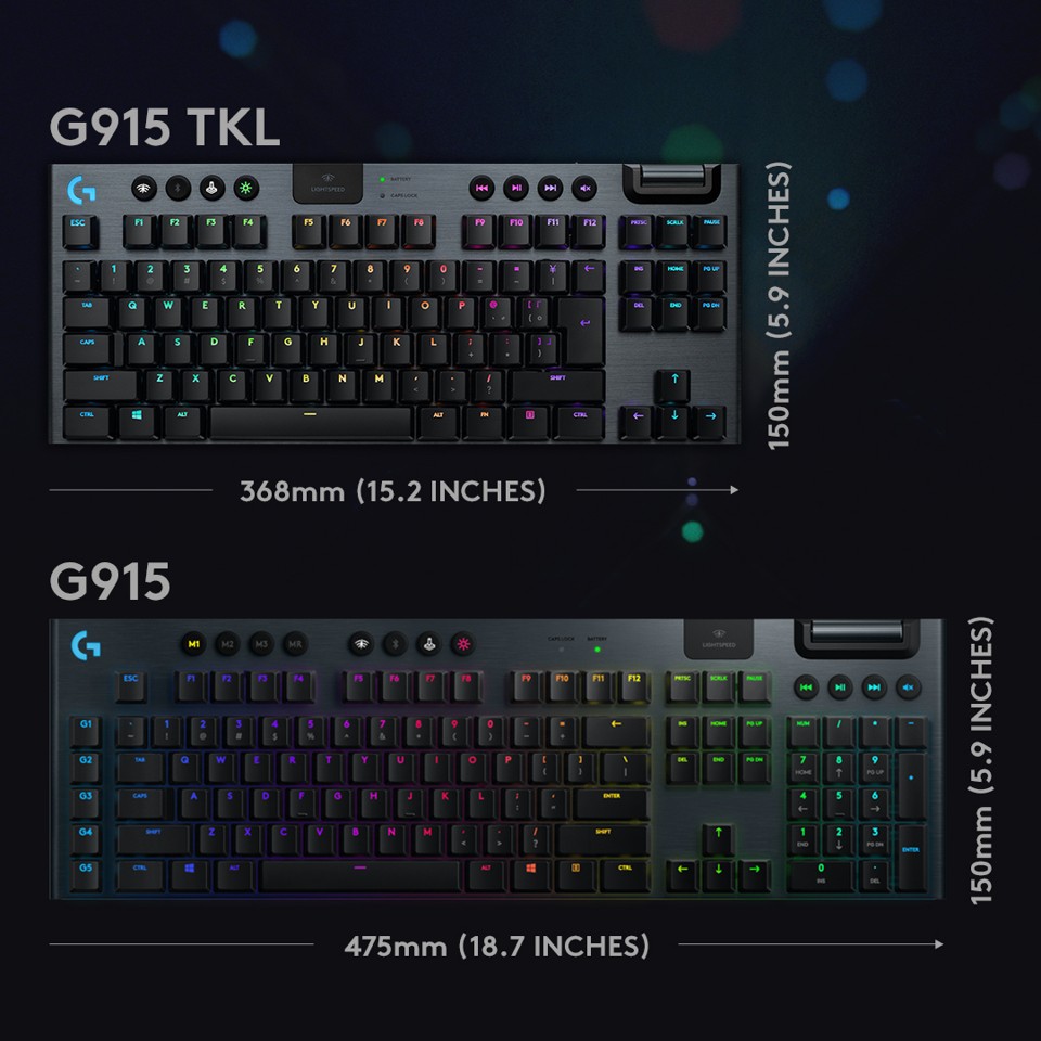Logitech - G915 TKL Clicky trådløst, mekanisk Gamingtastatur - Nordisk Layout