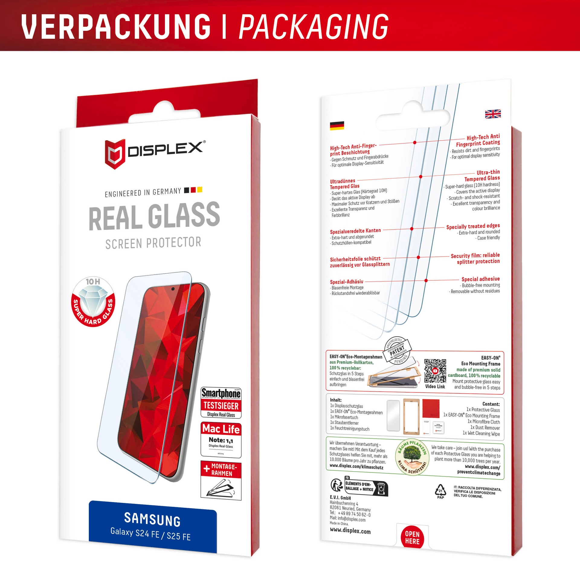 Displex Displayschutzglas »Real Glass Screen Protector« für Samsung Galaxy S24 FE;Samsung Galaxy S25 FE Displayschutzfolie, Schutzfolie, Bildschirmschutz, kratz- & stossfest