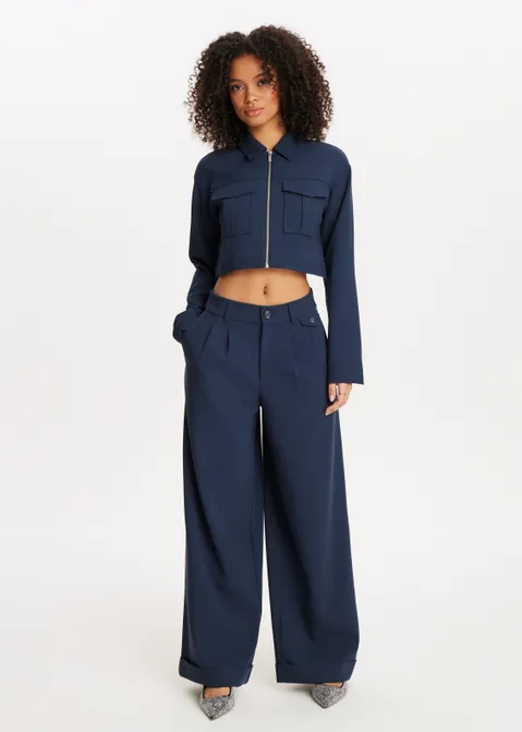 Wijde geplooide broek blauw (BLW.D)