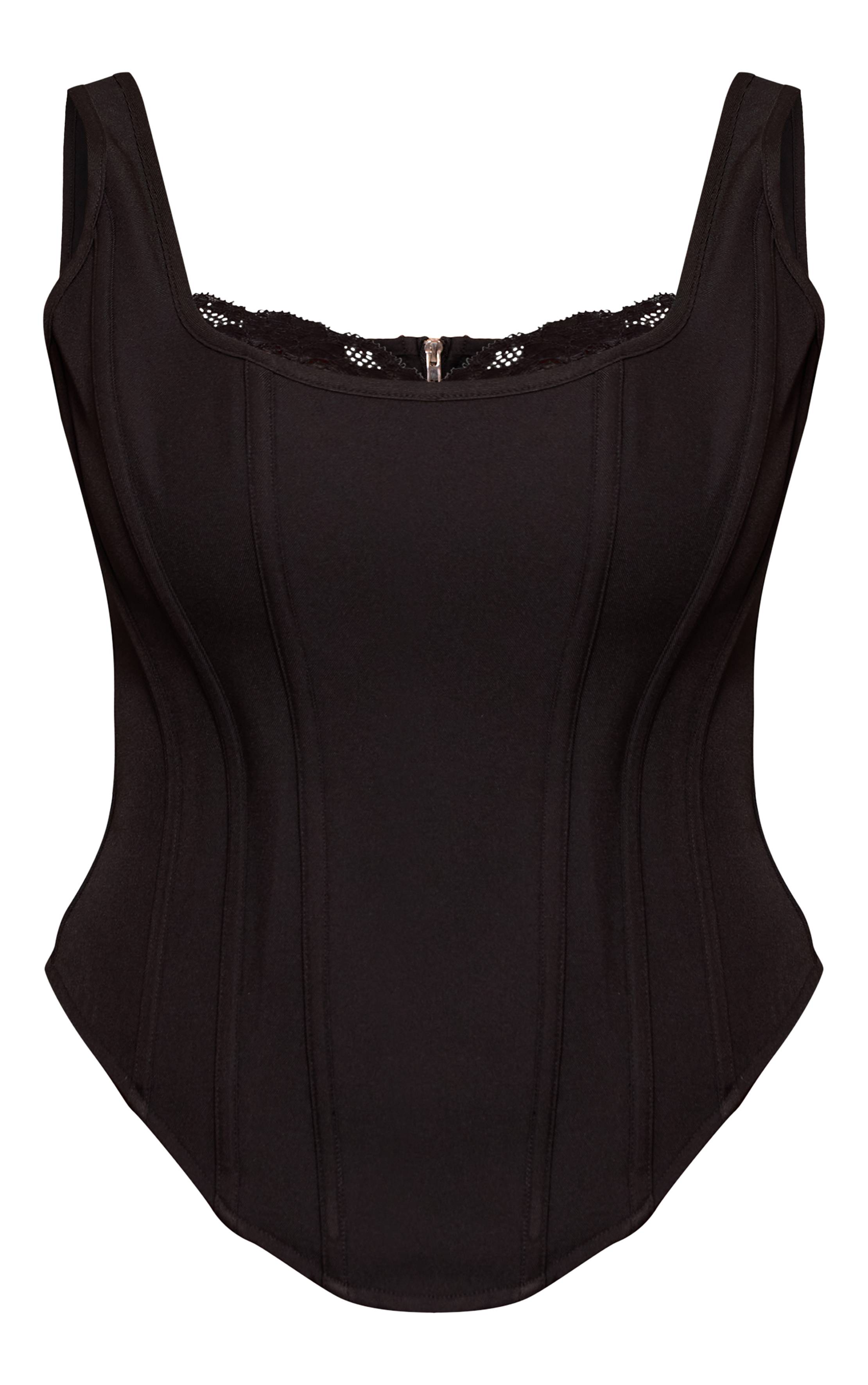 Noir Top Corset Long À Encolure Carrée Et Finitions En Dentelle Shape