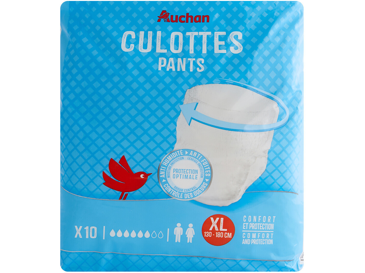 CUECAS DE INCONTINÊNCIA AUCHAN TAMANHO XL UNISSEXO 10UN