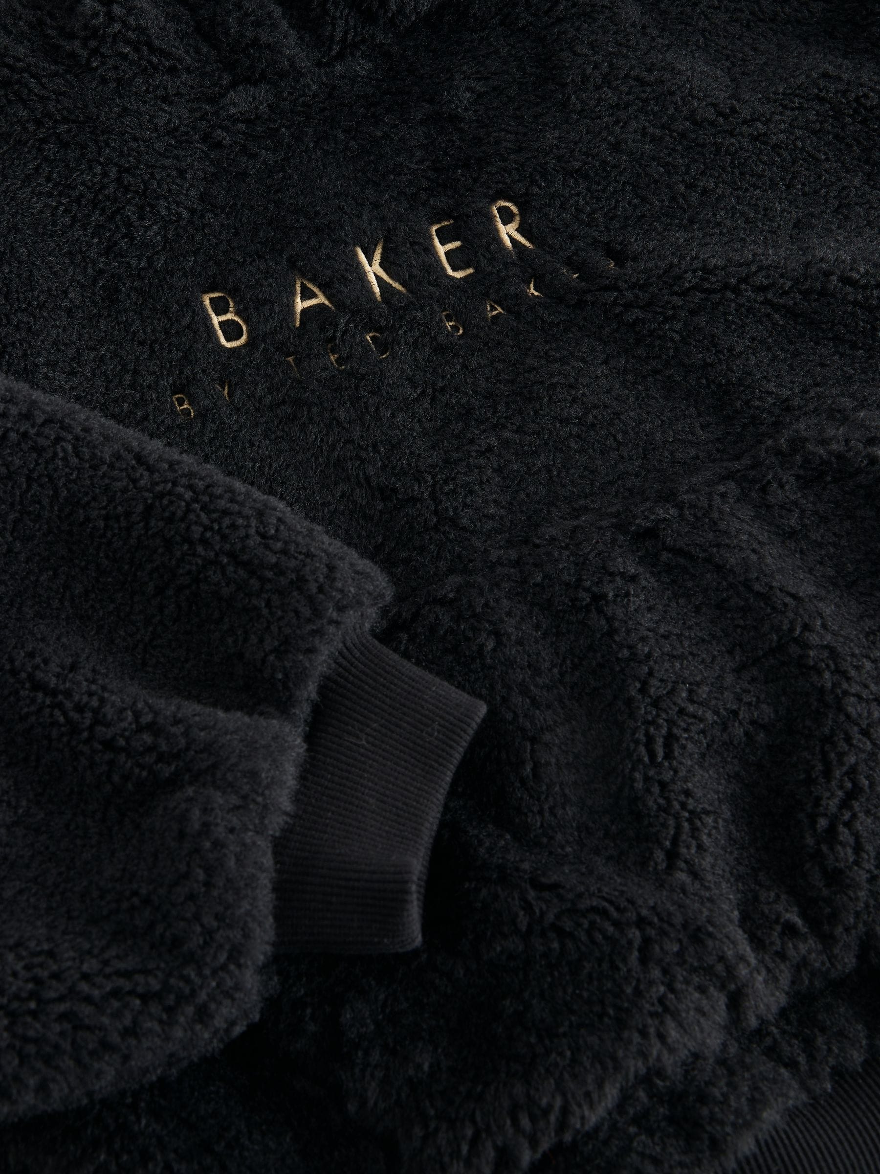 Baker by Ted Baker Zwarte Borg Fleece Hoodie met Borduursel op de Rug