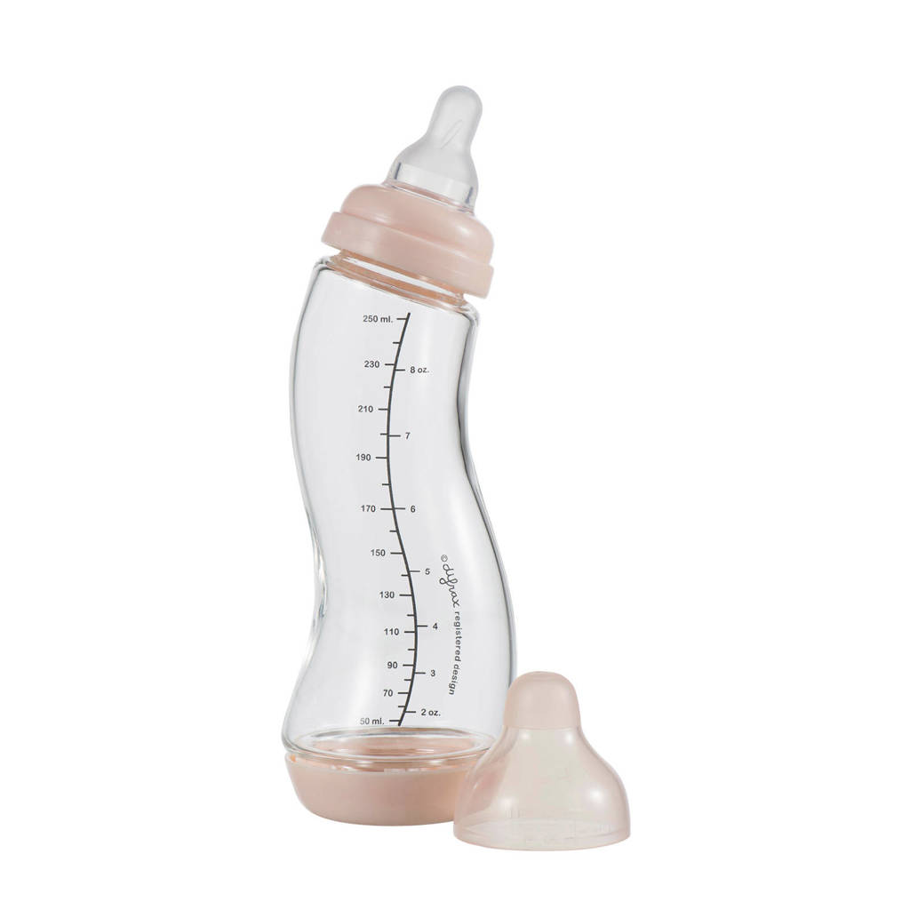 Glazen S-Babyfles - 250 ml - Anti Koliek - Lichtroze