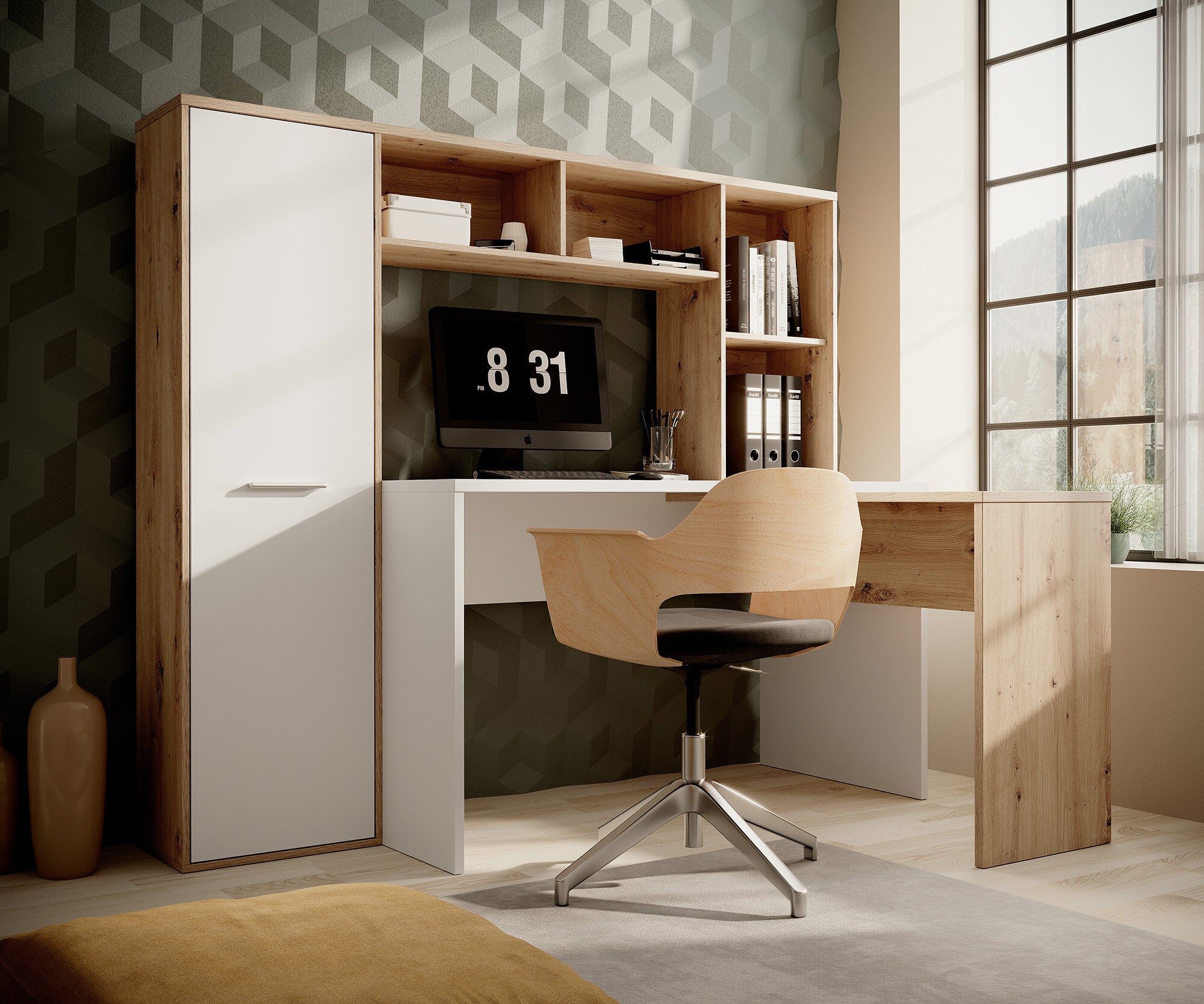 Elze - Bureau - Eiken/wit - 173x117 cm