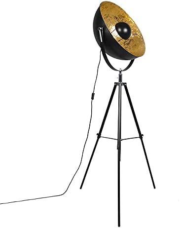 Qazqa - Modern Industriestehlampe Stativ schwarz - Magna 50 Eglip I Wohnzimmer I Schlafzimmer - Stahl Rund I Länglich - LED geeignet E27