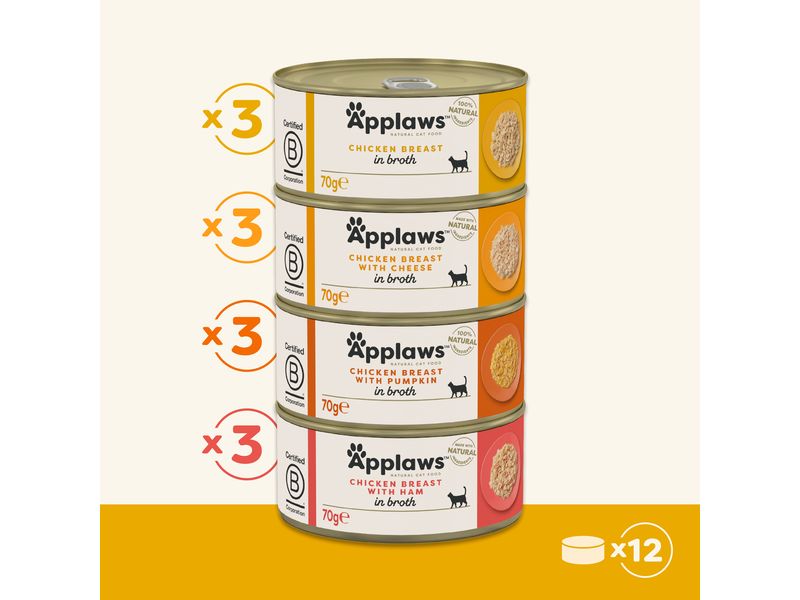 Applaws Nassfutter Chicken Selection in Broth 12 x 70 g Ergänzungsfutter für ausgewachsene Katzen