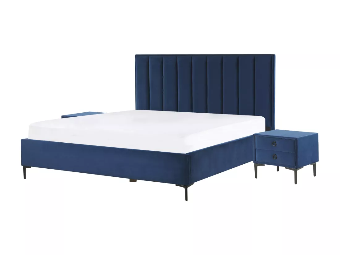 Ensemble de chambre Velours SEZANNE 160 x 200 cm Bleu marine