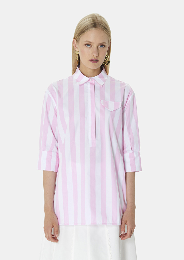 Top Tallulahrose à rayures en popeline