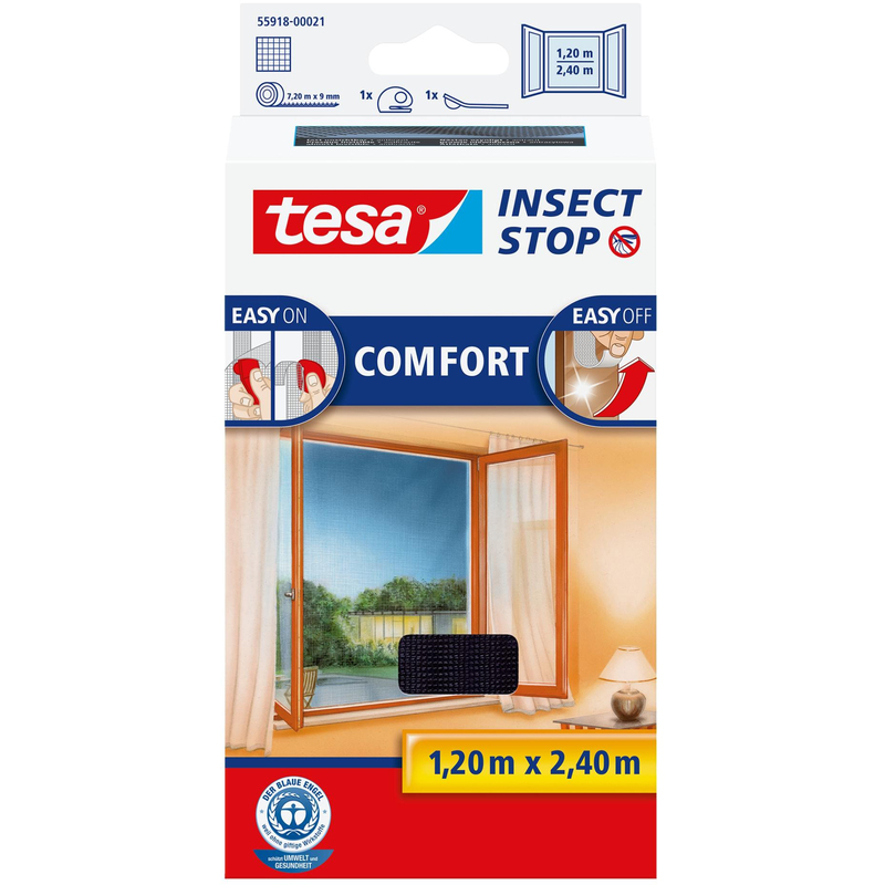 Tesa Insektenschutzgitter Comfort, für Fenster, 120 x 240 cm, anthrazit