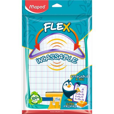 Maped - Kit ardoise blanche incassable - avec feutre et effaceur - double face grands carreaux (seyes) - disponible dans différentes couleurs