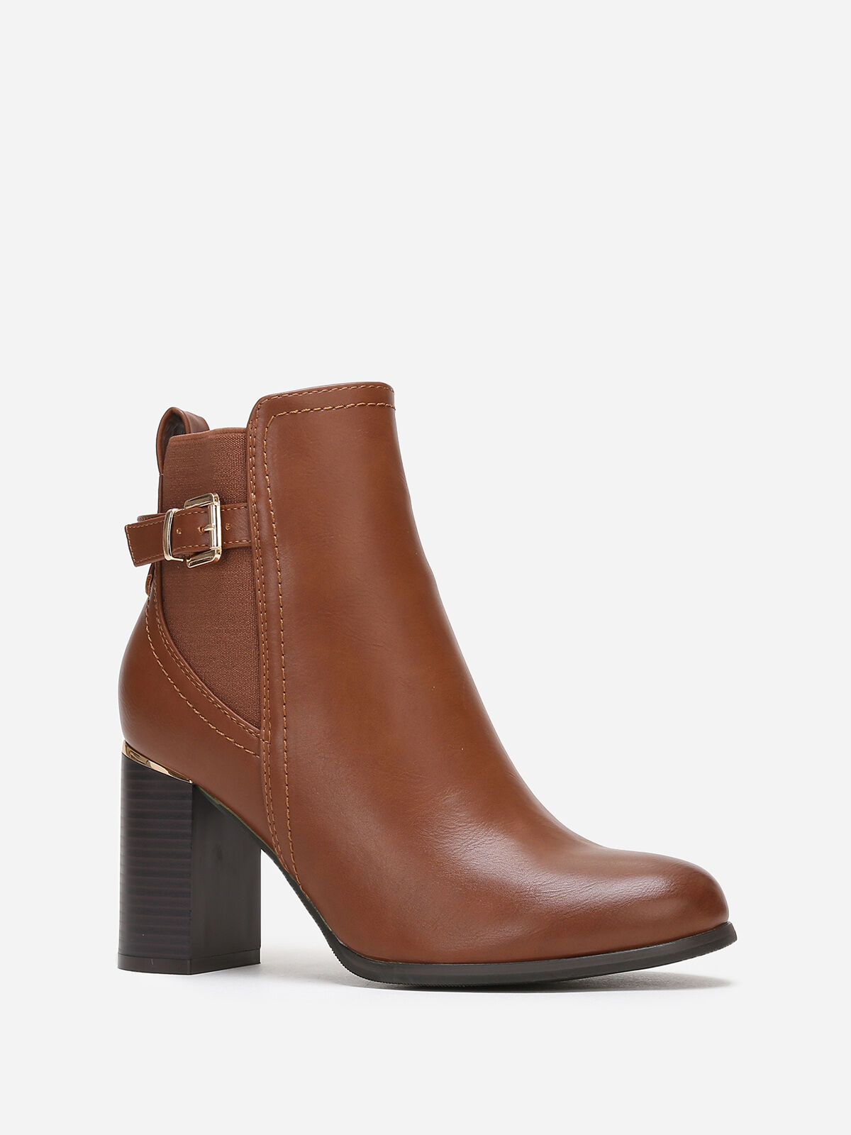 Bottines style chelsea à boucle et détail dorés- Marron
