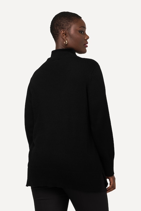 Pullover, goldenes Jacquard-Design, Stehkragen, Langarm
