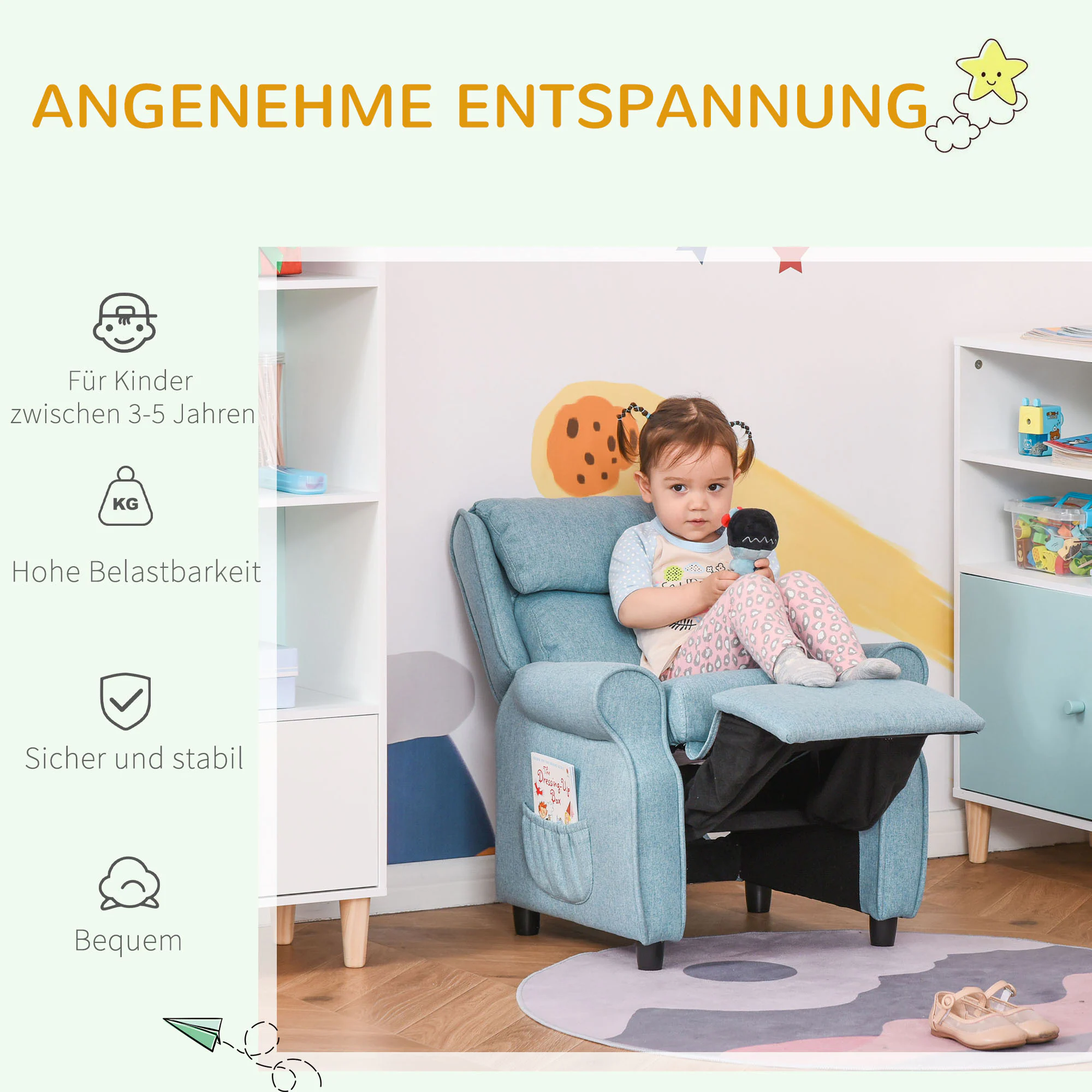 HOMCOM Kindersessel mit Liegefunktion 58 x 53 x 70 cm (BxTxH)