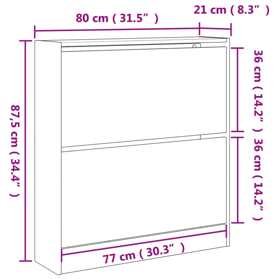 vidaXL - Schoenenkast 6 paar met 2 kleppen - Sonoma eiken - Hout - 80x21x87.5 cm