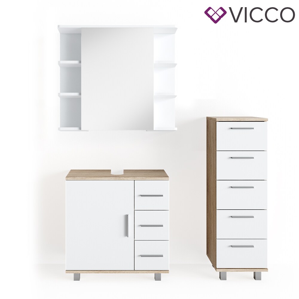 VICCO Badmöbel Set ILIAS Weiß Eiche Bad Spiegel Kommode Unterschrank Badschrank