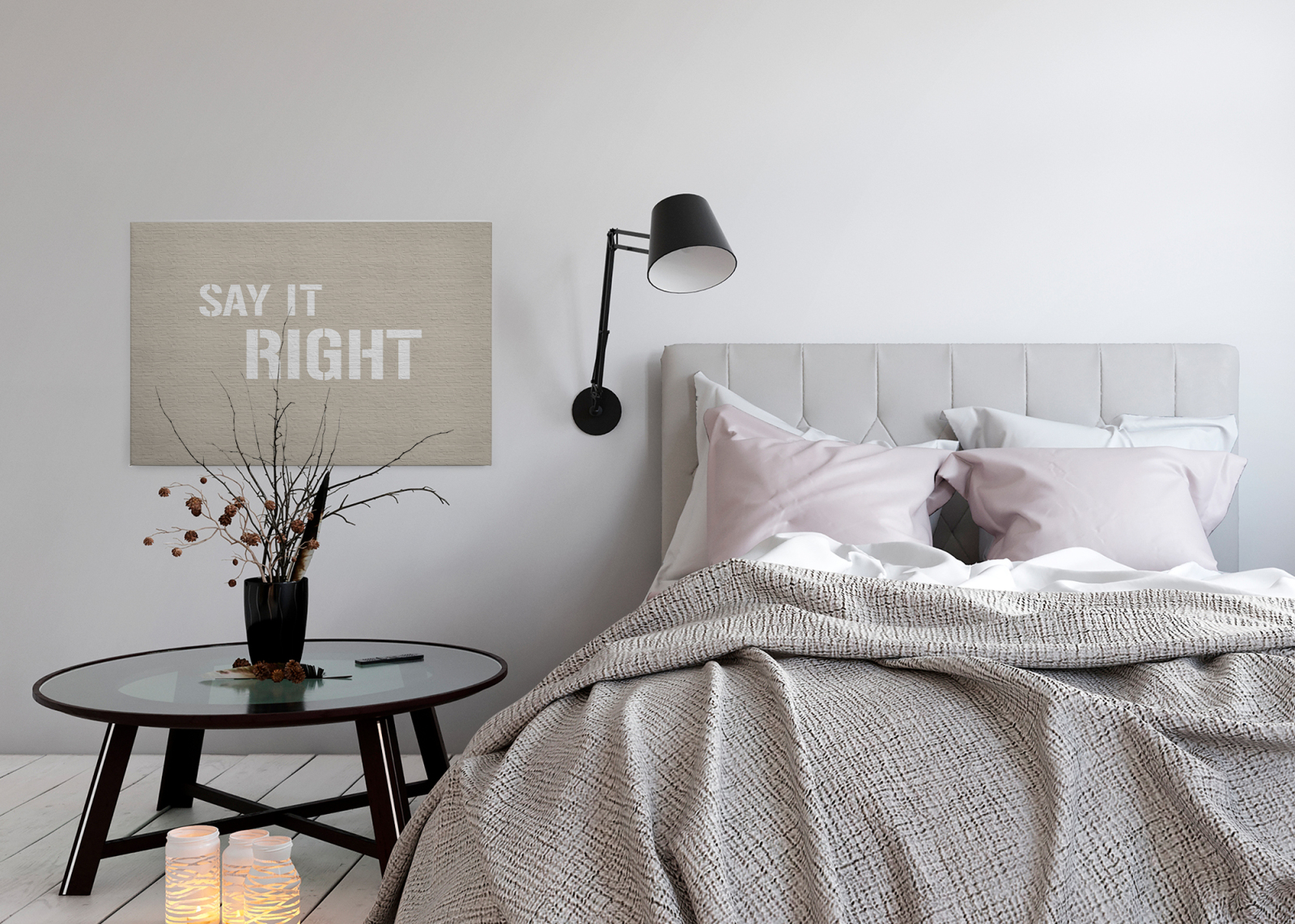 Leinwandbild SAY IT RIGHT - beige-grau - 90x60 cm