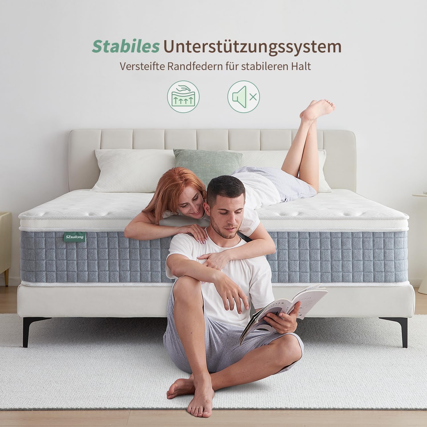 SZsuilong Matratze 90x200x24 H3 7-Zonen Federkernmatratze mit Schaumstoff Orthopädische Taschenfederkernmatratze Öko-Tex Zertifiziert