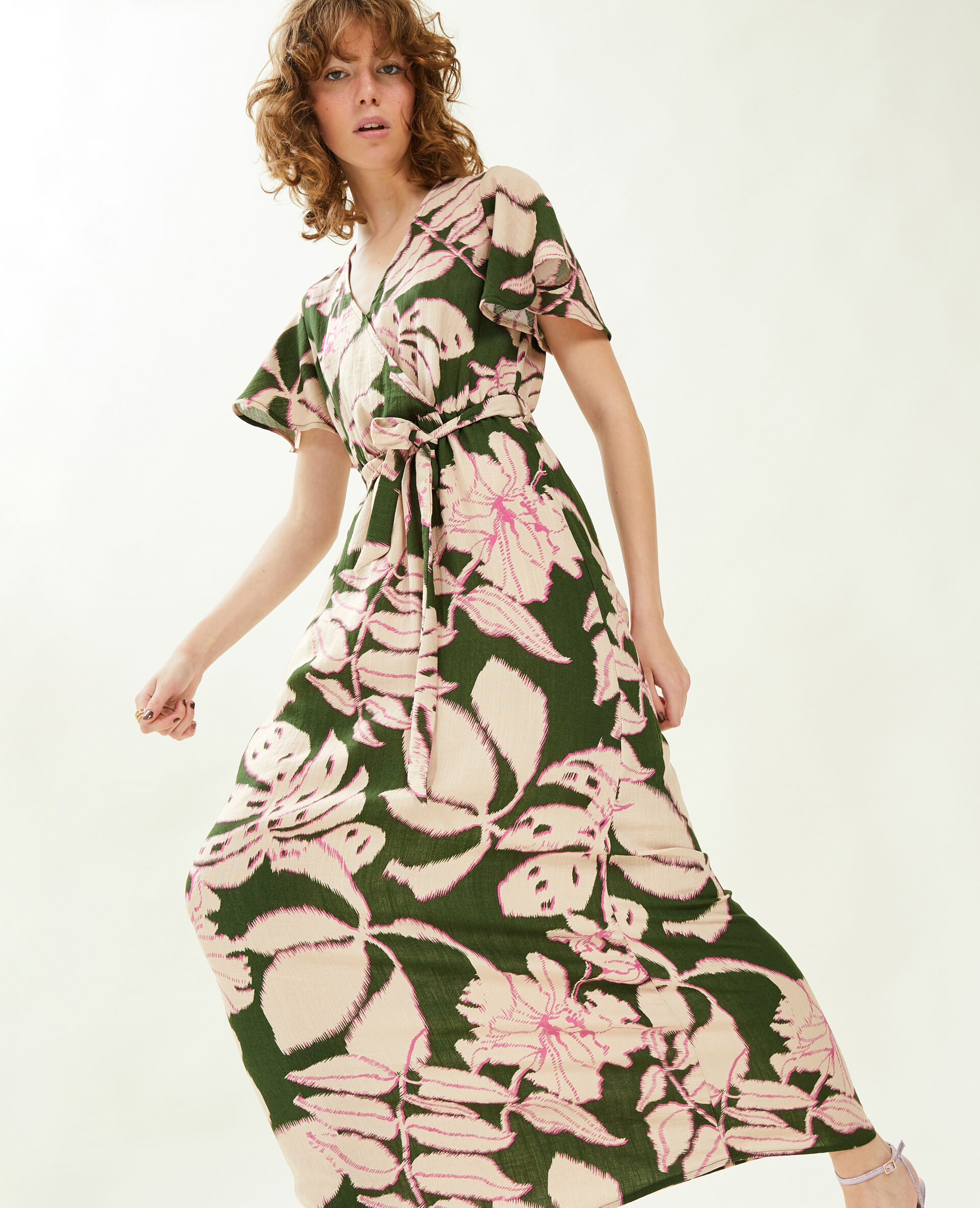 Robe longue encolure croisée - Vert