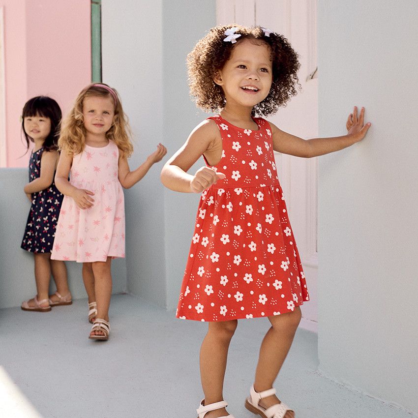 Robe sans manches imprimé fantaisie pour bébé fille - Rouge