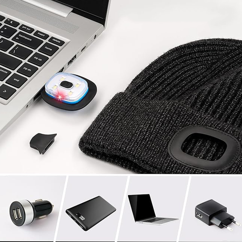 Winter Strick Mütze Beanie mit integrierter LED Stirnlampe (One Size) - Orange