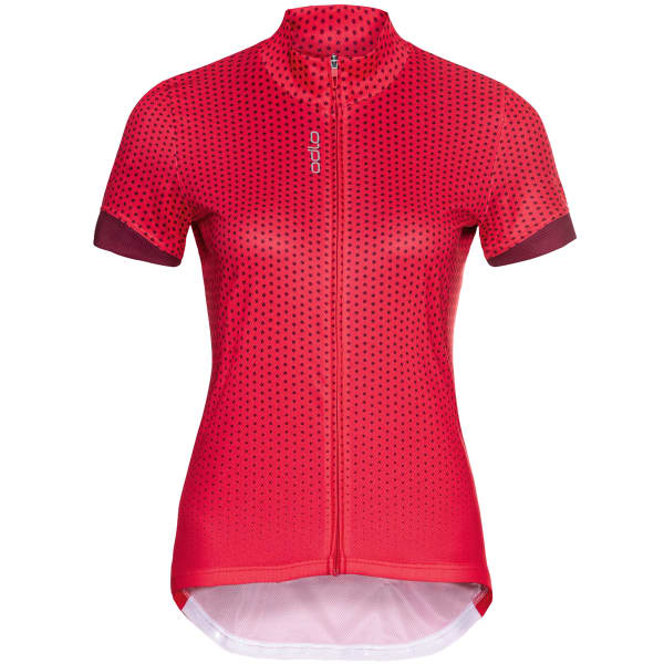Maillot vélo ODLO ESSENTIAL PRINT STAND-UP COLLAR S/S FZ W PARADISE PINK/RASPBERRY FUDGE