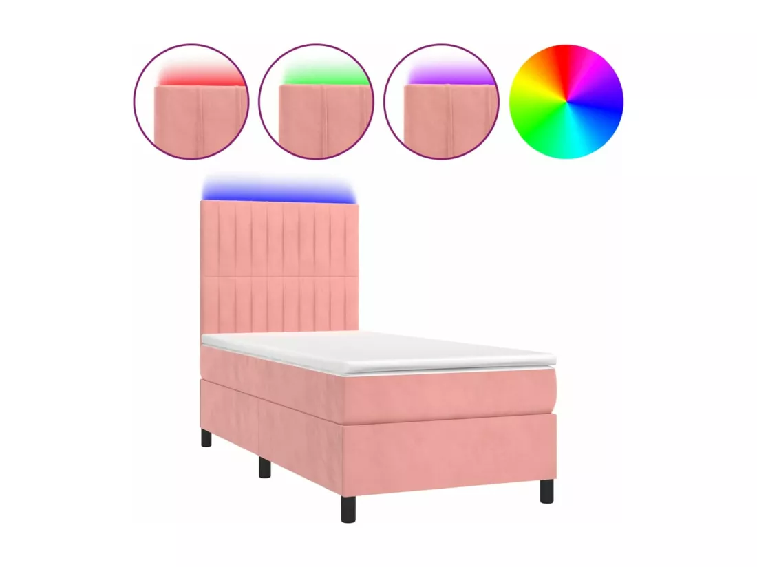 Sommier tapissier avec matelas et LED Rose 90x190 cm Velours