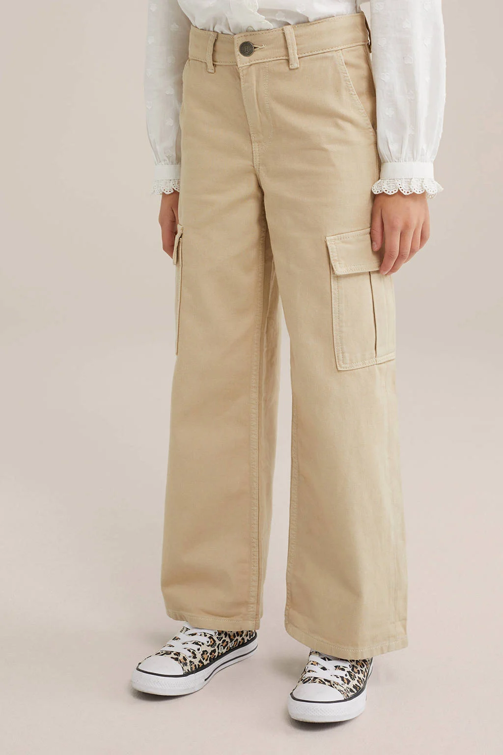 WE Fashion loose cargo broek lichtkaki