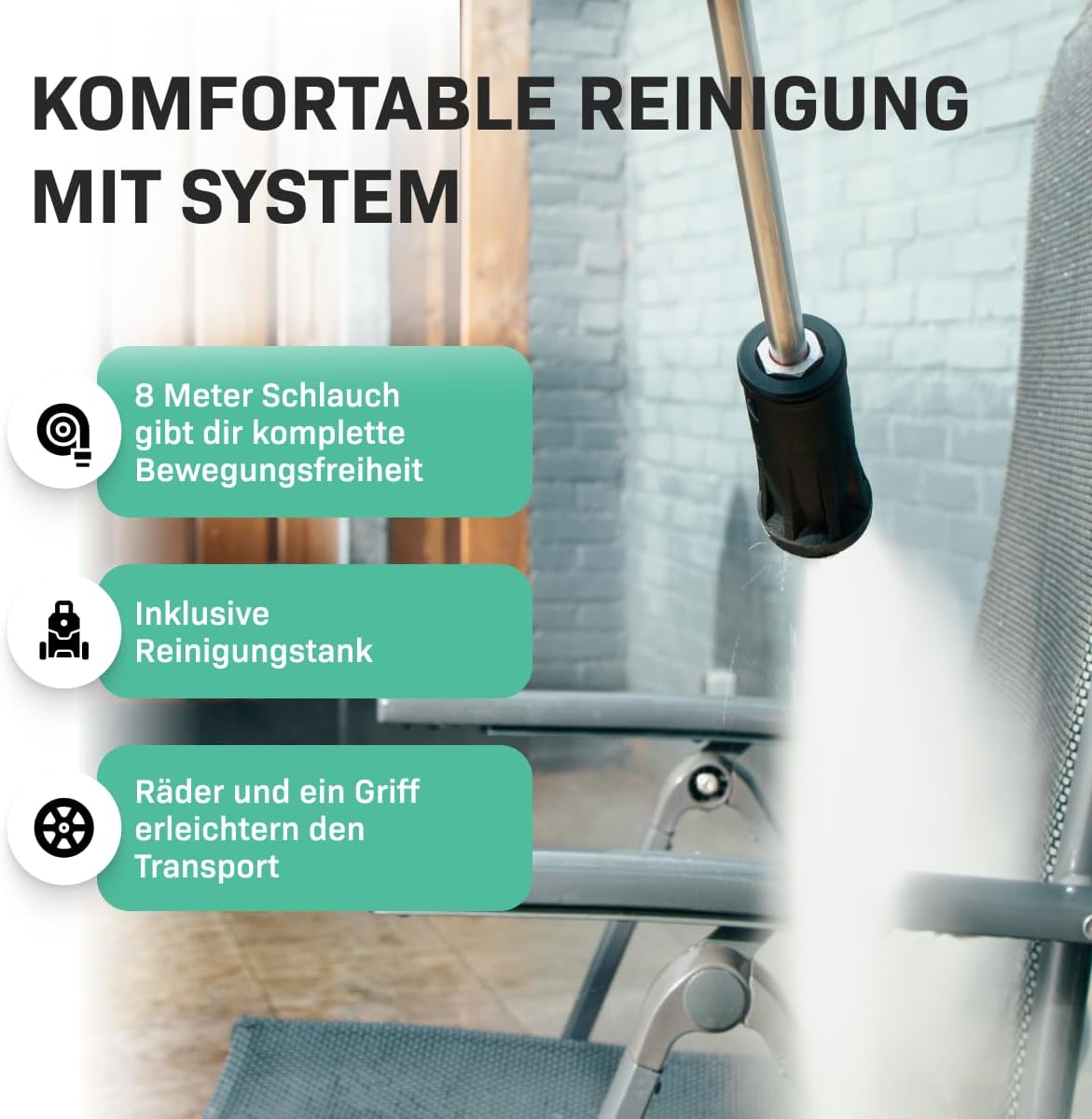 VONROC Hochdruckreiniger 140bar - Fassadenreiniger für mittlere Reinigungsarbeiten [1800W] - Durchfluss [420 l/h], Reinigungstank, Aluminium Pumpe - inkl. Terassenreiniger