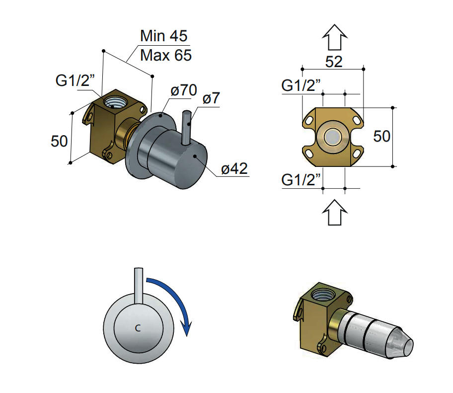 Hotbath inbouwdeel stopkraan cold HBCB010C