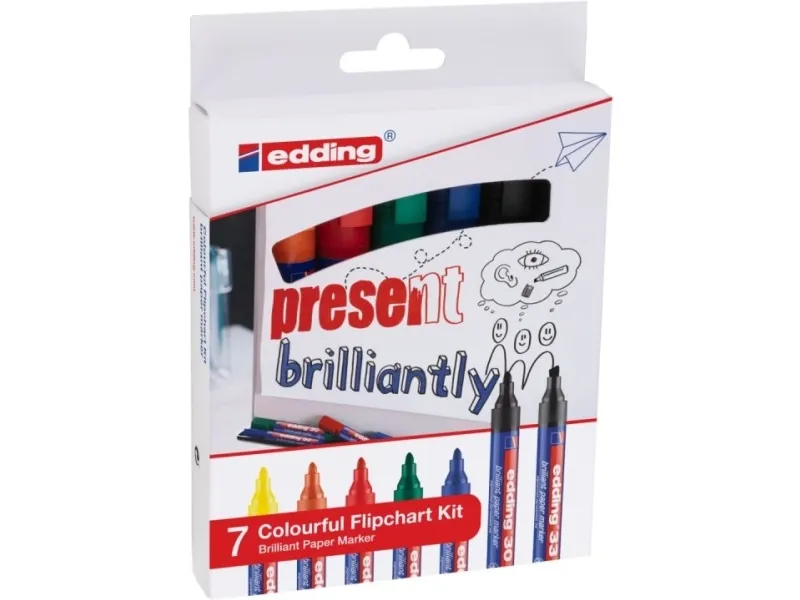 Edding Colourful Flipchart Kit, Sort, Blå, Grøn, Orange, Rød, Gul, Blandet, Forskellige farver, Glas, Jern, Metal, Papir, Plast, Stål, Tyskland, Vandbaseret blæk