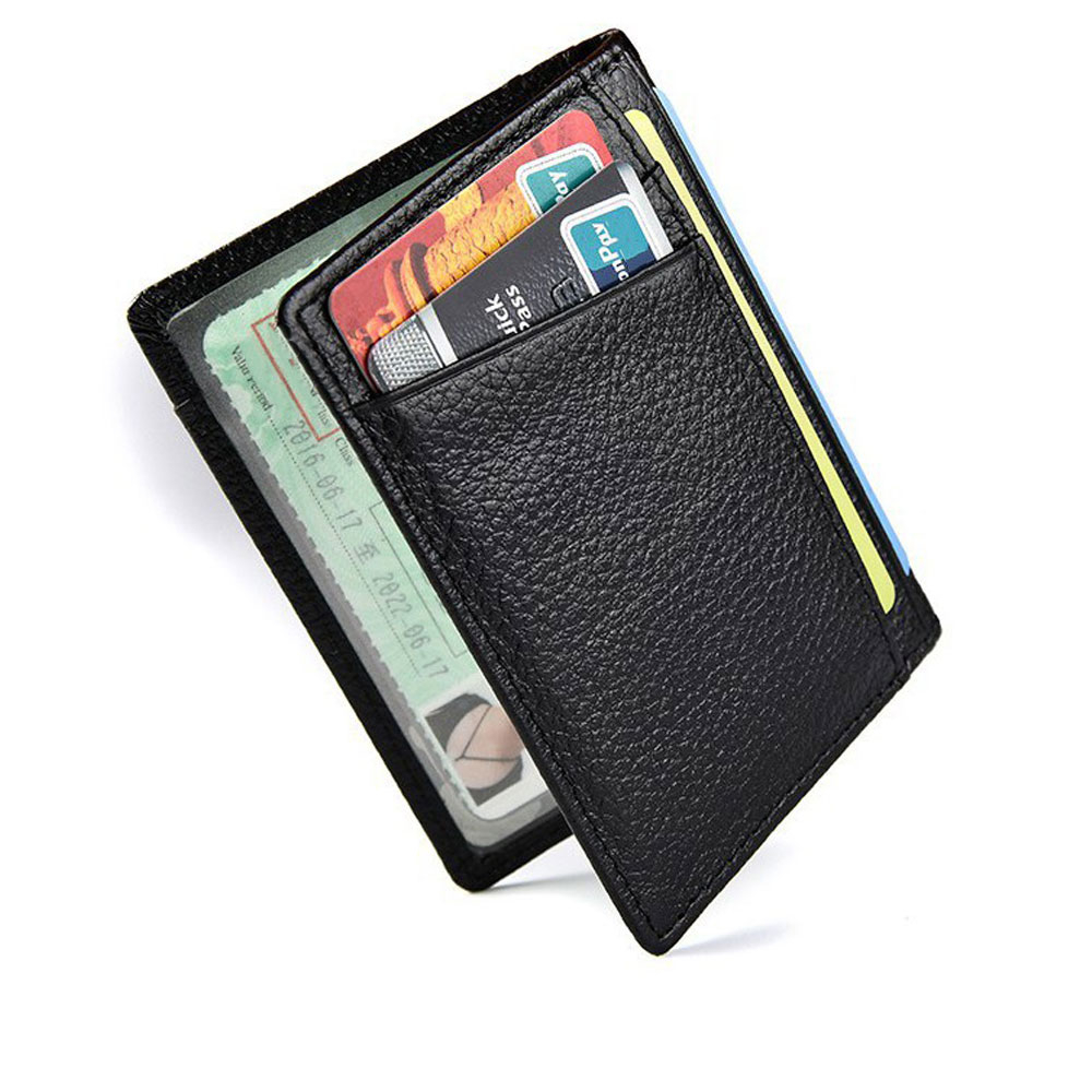 Mini Echtleder Etui Kreditkarten Geldbörse für 10 Karten - Schwarz
