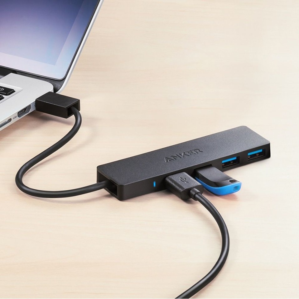 Anker - Data Hub - 4-Port Ultra Slim USB3.0 - Sort