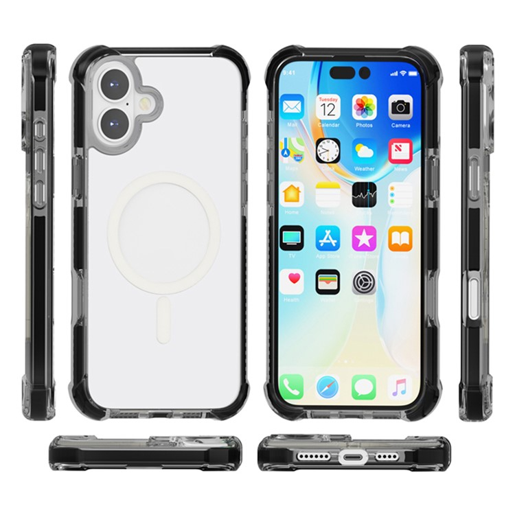 iPhone 16 MagSafe Hülle TPU Bumper Acryl Rückseite - Transparent / Schwarz