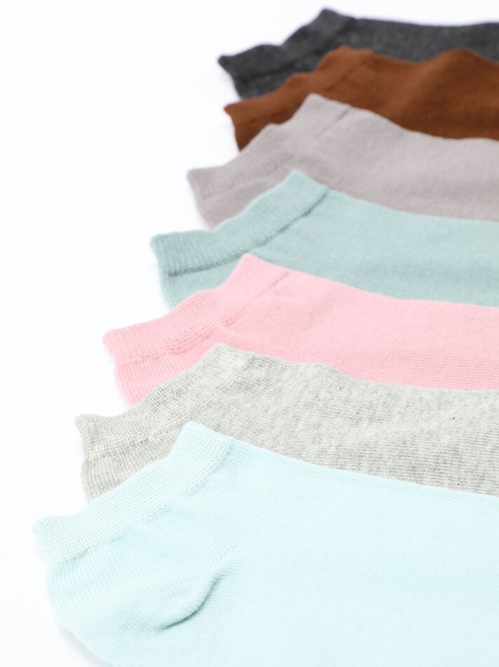 Pacote com 7 pares de meias curtas básicas - Rosa