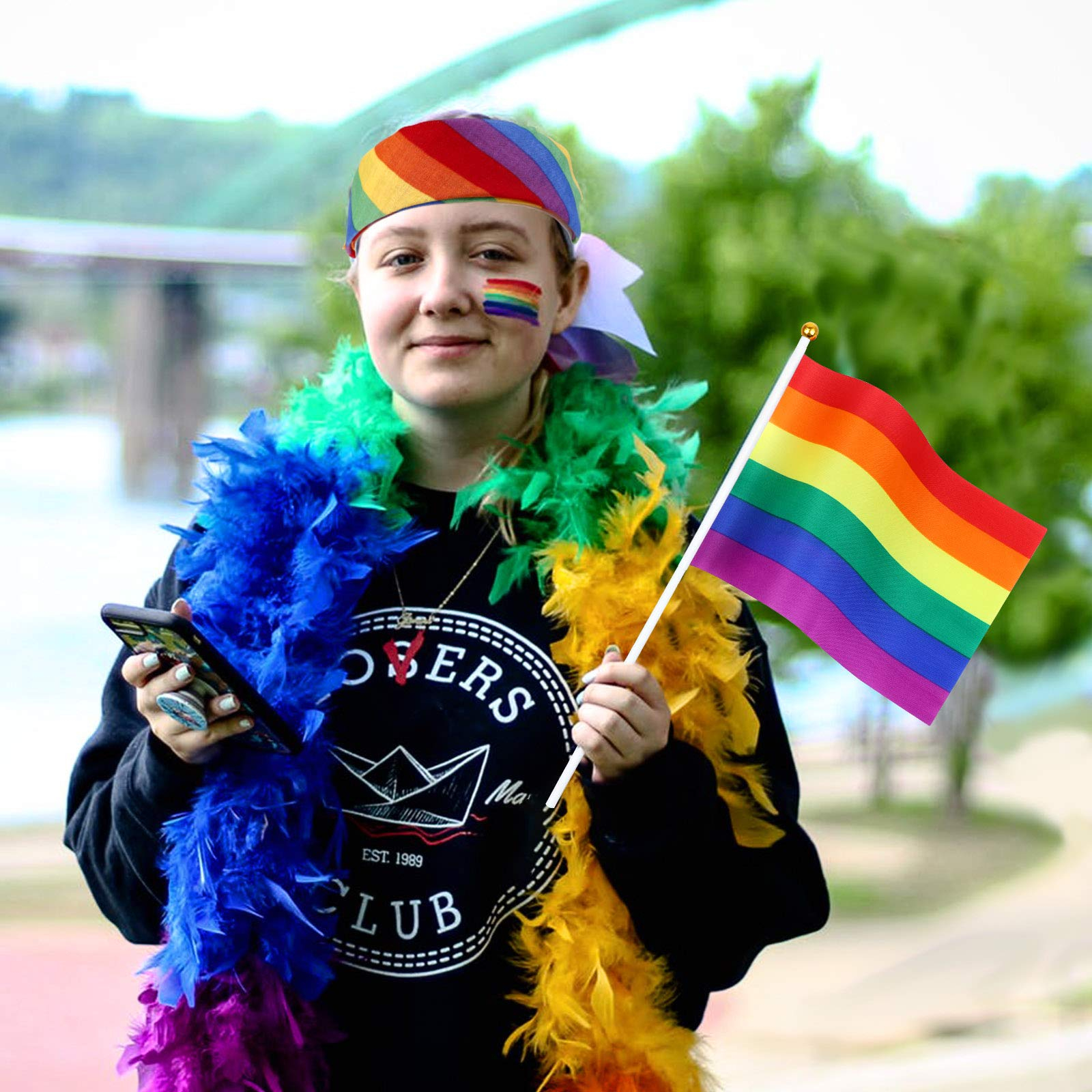 (50er Set) 30x21cm Pride Flagge Party Deko Banner LGBTQ Hand Stabfahne - Regenbogen