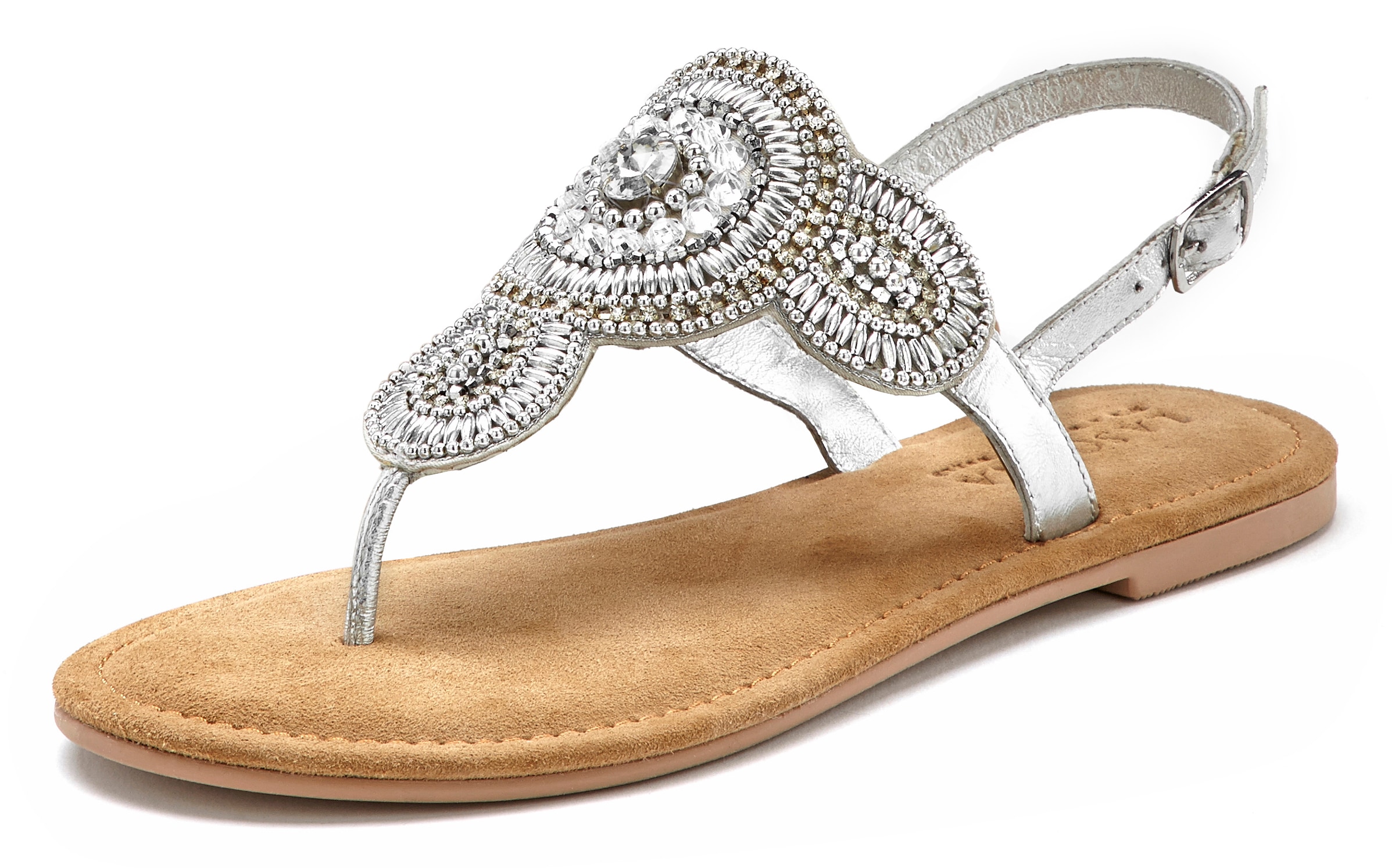 LASCANA Zehentrenner  Sandale, Pantolette  in Glitzer-Optik und softer Lederinnensohle