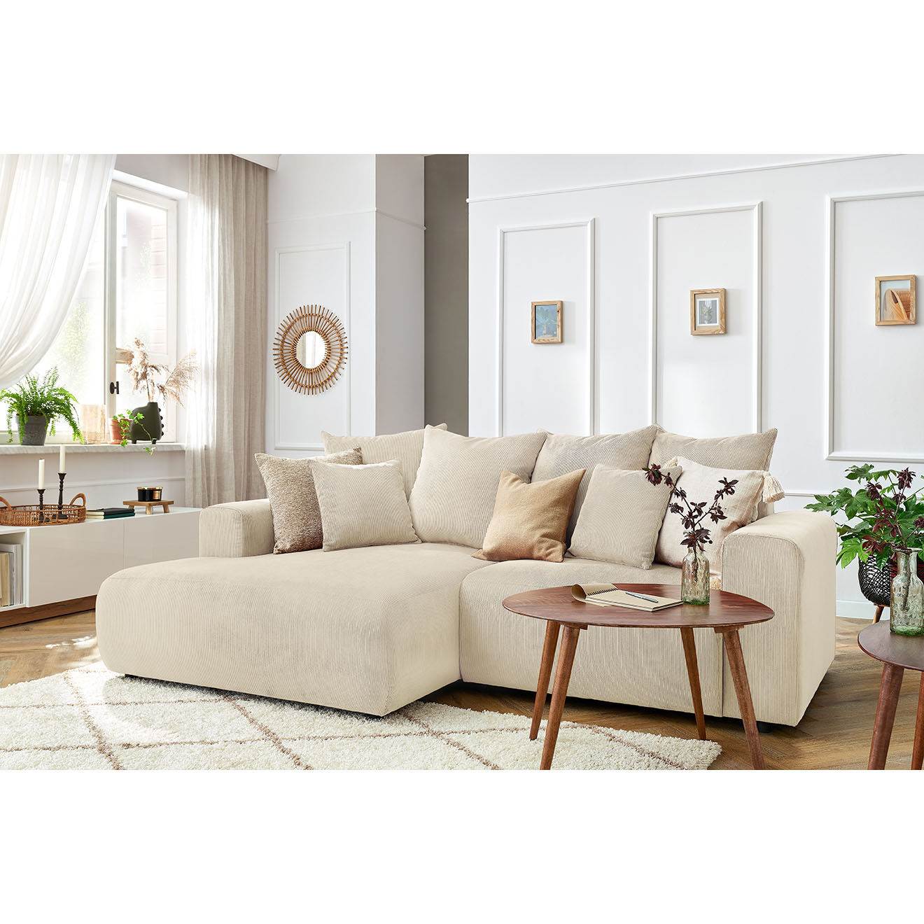 Bobochic Canapé d'angle fixe gauche Enjoy beige - 237x147x95 cm