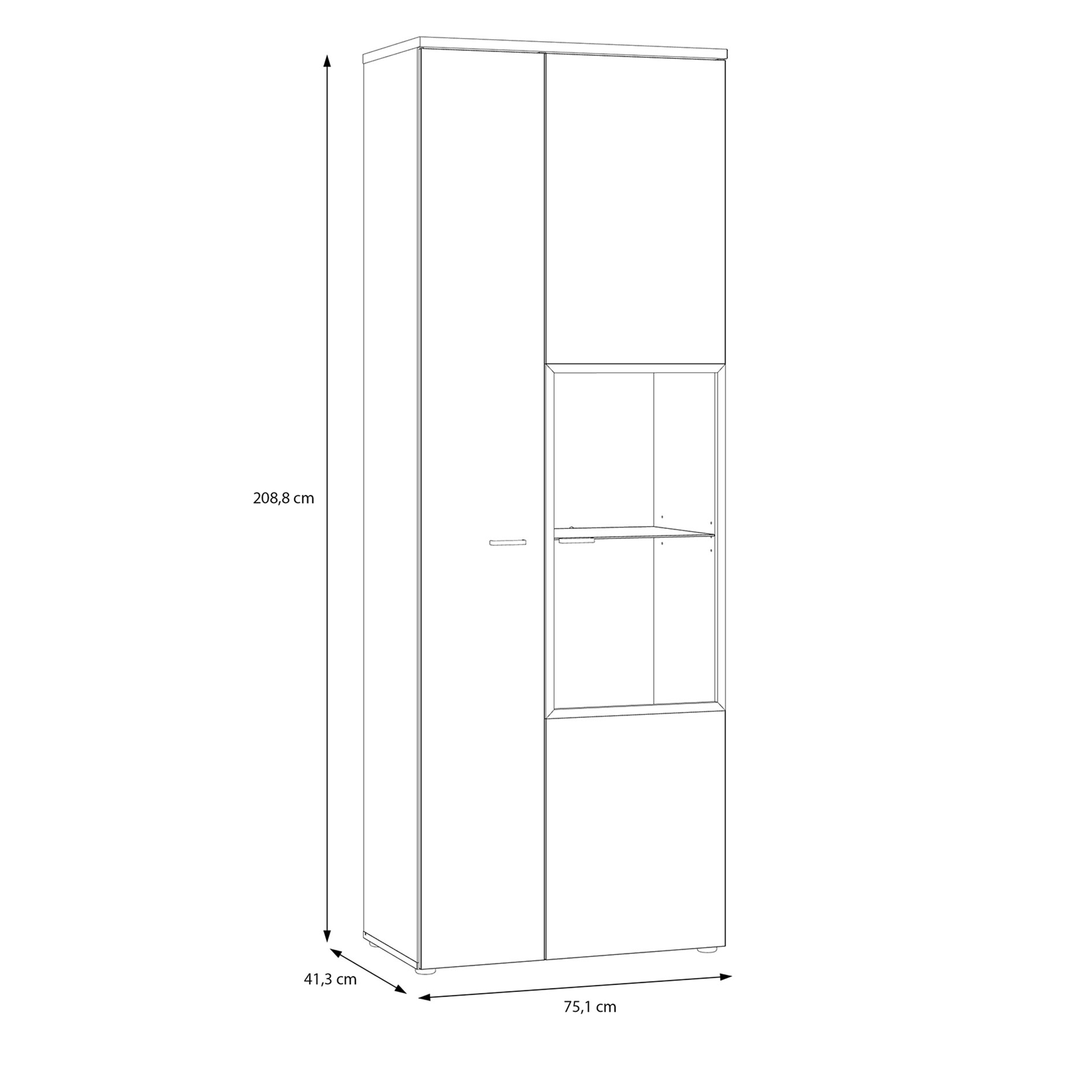 Standvitrine - weiß - Artisan Eiche - 75 cm breit
